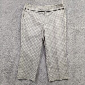 Talbots Women's 6P Petite White With Black Woven Basket Print Cropped Pants
